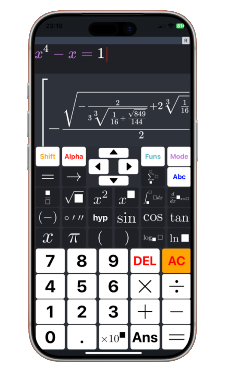 Giao diện ứng dụng CalC trên điện thoại